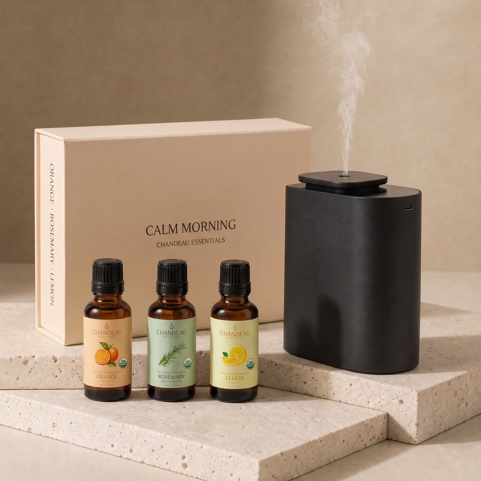 Calm Morning — Essential Oils & Diffuser Set diffuser and essential oils